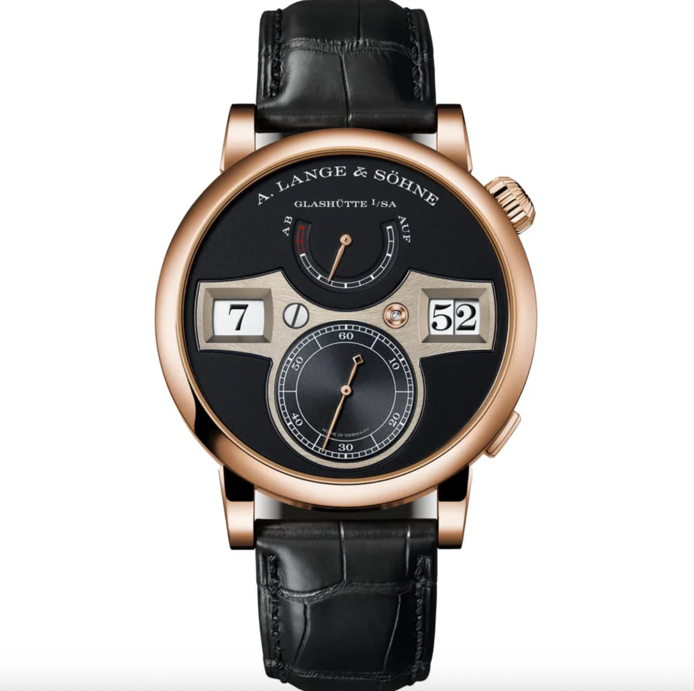 A Lange Sohne Zeitwerk Pink Rose Gold 41.9mm Black Dial 142.031